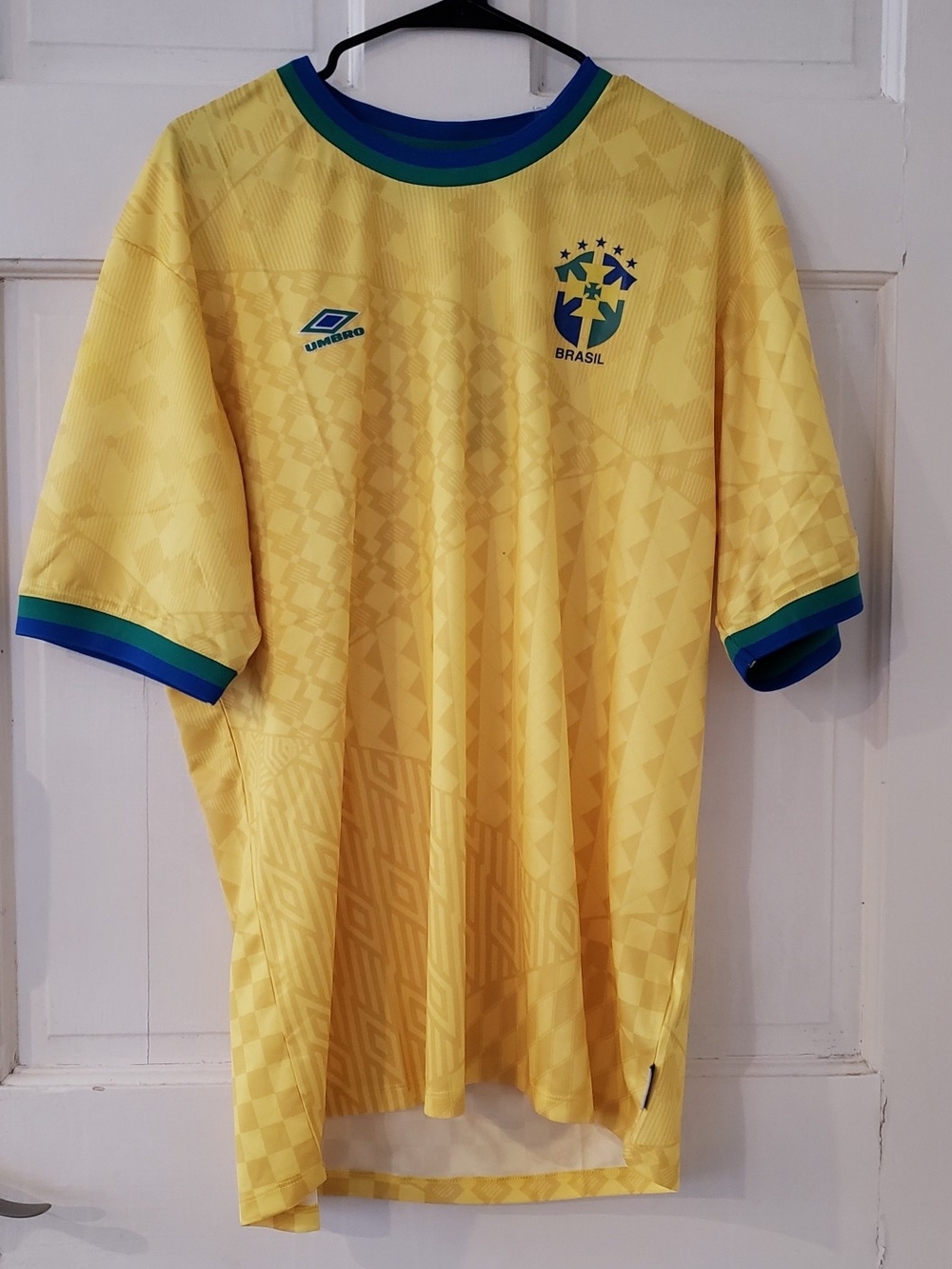 Umbro Yellow Brazil Soccer Jersey with Green & Blue Trim
